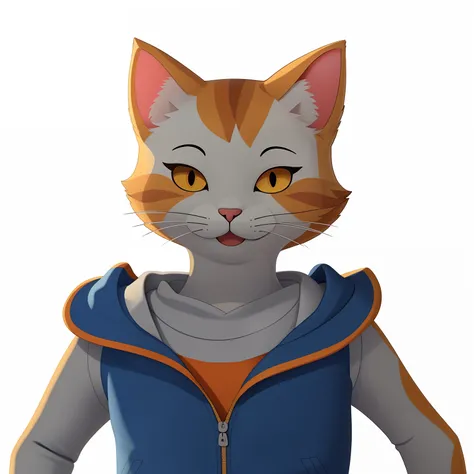 There is a cat with a shirt and a shirt, anthropomorphic female cat, Avatar da parte superior do corpo, Woman / cat hybrid, the cat is orange, human cat hybrid, menina gato atraente, sem linha, gatinha, um gato antro, Avatar do jogo 2D do corpo superior, a...