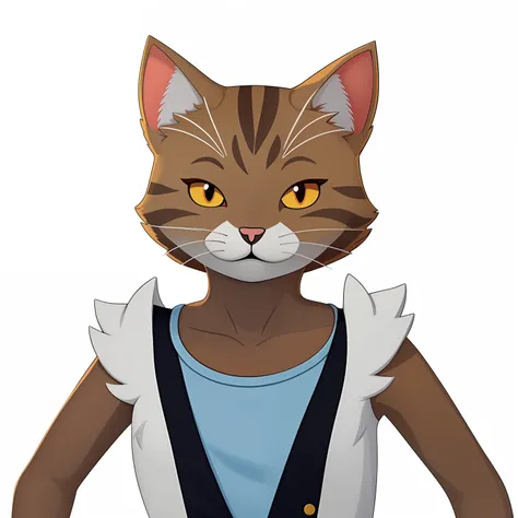 There is a cat with a shirt and a shirt, anthropomorphic female cat, Avatar da parte superior do corpo, Woman / cat hybrid, the cat is orange, human cat hybrid, menina gato atraente, sem linha, gatinha, um gato antro, Avatar do jogo 2D do corpo superior, a...