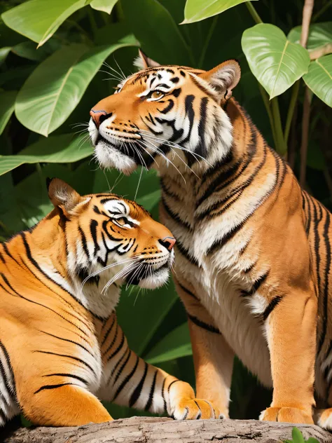 [Tigre Dentes de Sabre]; Fotografia, Unsplash, 4K, Tons naturais de tigre, marrom e laranja, Natural jungle lighting, Lente telefoto, Perspectiva seletiva e focada