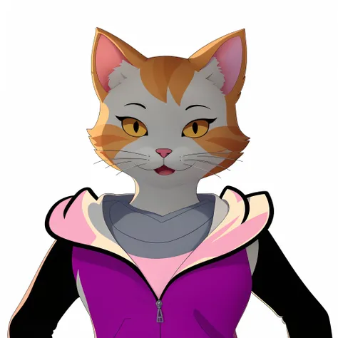 there is a cat that is wearing a purple and pink jacket, anthropomorphic female cat, anime catgirl, an anthro cat, anthro cat, anime cat, furry character portrait, realistic anime cat, sora as a cat, catgirl, beautiful young catgirl, attractive cat girl, f...