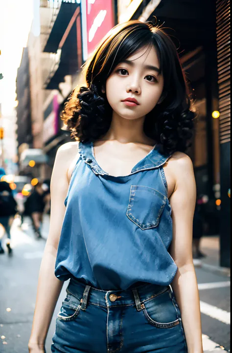 top-quality、masuter piece、8ｋ、超a high resolution、realisticlying、raw photo、17 age、beautiful a girl、dreadperm、tank tops、old denim、e...