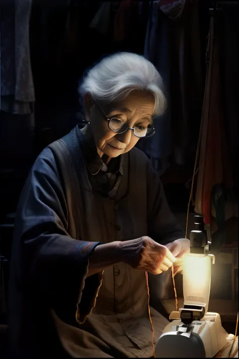 Grandma sewing clothes