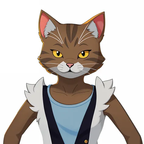 there is a cat that is wearing a blue shirt and a black vest, sora as a cat, an anthro cat, anthro cat, furry character portrait, anthropomorphic female cat, official character art, official character illustration, anime cat, realistic anime cat, anime cat...