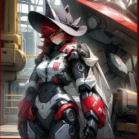 Sexy female robot red and black robotic cowboy hat