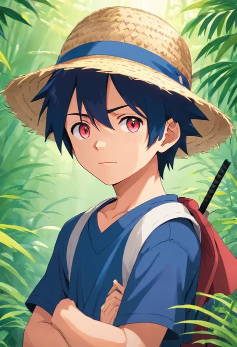 1boy illustration, Wanostyle, Uchiha Sasuke olhar irritado, ((anime)), straw hat, ((colorido)), 8k, ((master part)), HDR, altamente detalhado, profissional