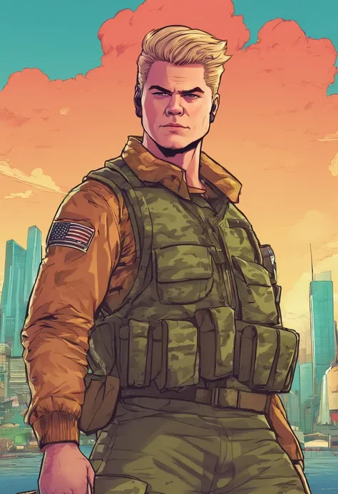 Comic book style, Alex Høgh Andersen, comiс style, 30 anos, cabelo curto estilo militar, trajes militares futurista