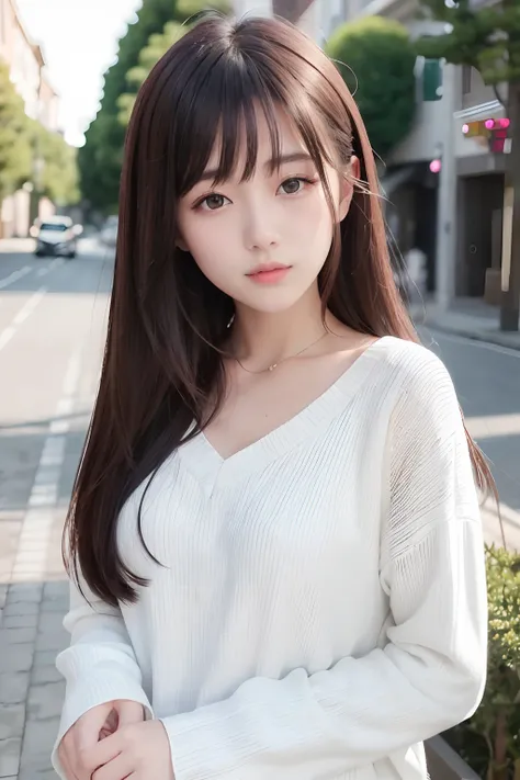 (8K、top-quality、​masterpiece:1.2)、(reallistic、Photorealsitic:1.37)、The ultra-detailliert、女の子1人、23years old、Medium chest、Beautie、Beautiful and perfect face、Natural smile、独奏、holiday、shopping、(Redness of the nose)、(A smile:1.15)、(With mouth closed) 、beautidfu...