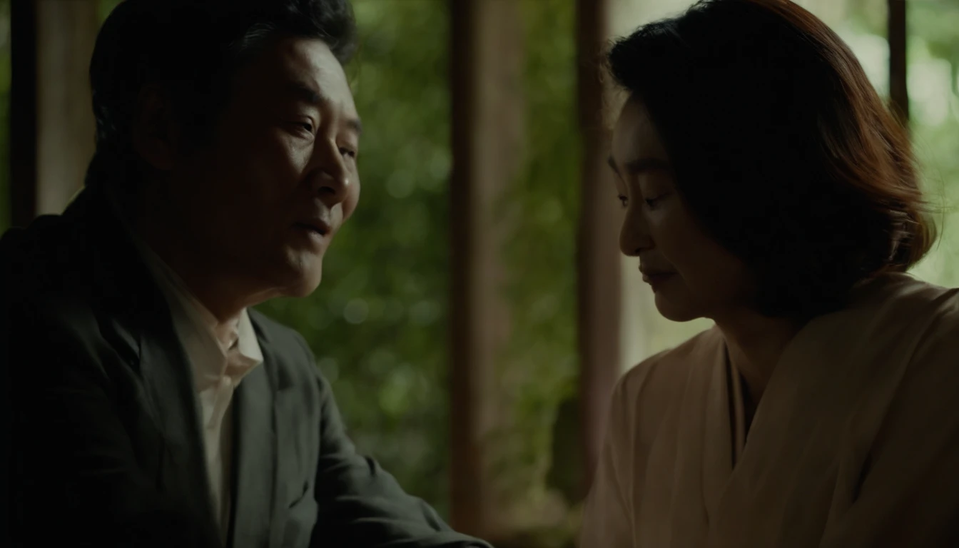 Japan Man and Woman　２a person　Delicate hair　Delicate wrinkles　canny　scary atmosphere　realistic　top-quality　delicate　Live Action　realisitic　a picture