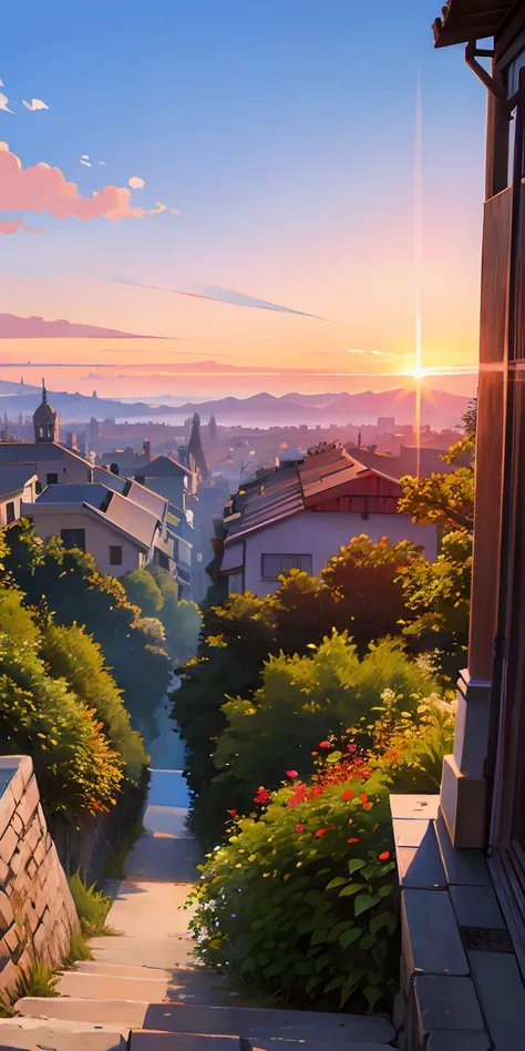 、Medieval European Streets、View from the top of the hill、The sunset before sunset is beautiful、The scenery is emphasized