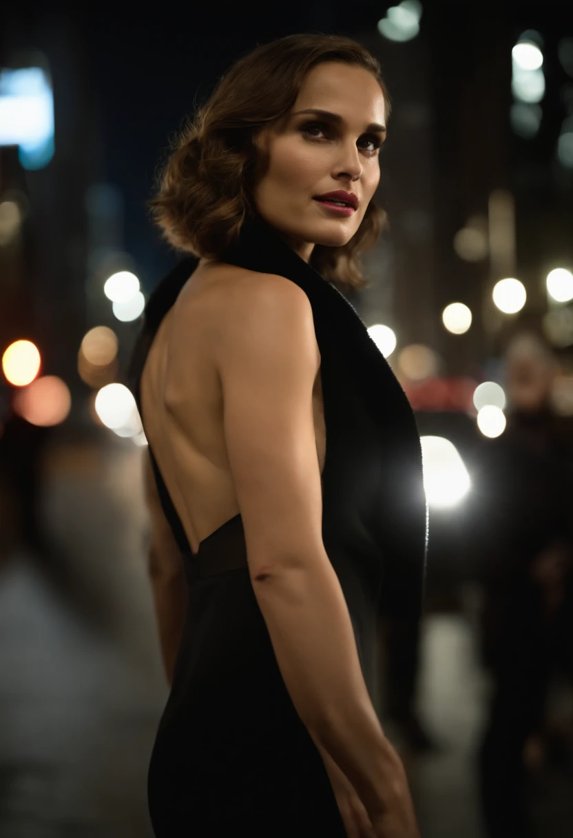 Natalie Portman, caminando desnuda por la ciudad de new york, mostrando vagina ((sin ropa interior)), en una noche estrellada, Front position, staring at the camera. estilo hiper realista, ultra hd en 12k