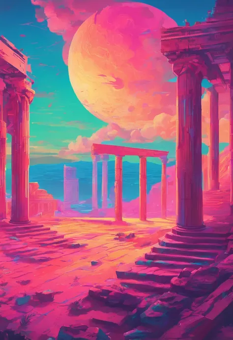 Ancient Greece，Athena ，—width 672, arte de paisagem, environment design illustration, scenery art detailed, vista para o mar, Conceito-Arte, Arte digital altamente detalhada em 4k, Pintura digital 4K, Pintura digital 4k, stunning digital illustration, fund...