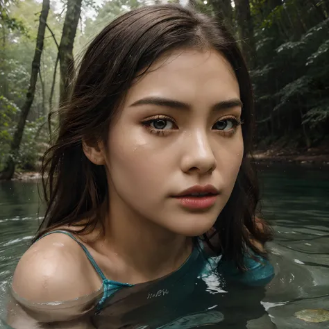 full body photo:2, 1girl, asian, (hyunstayv2) getting out of the water, underwater:1.0, centered, wet:2, raining:1, wet hair, wet body, soaked, soaking wet clothes, face close up, wearing a translucent glitter dress:1.8, white dress:1.0, ultraskin, (best q...