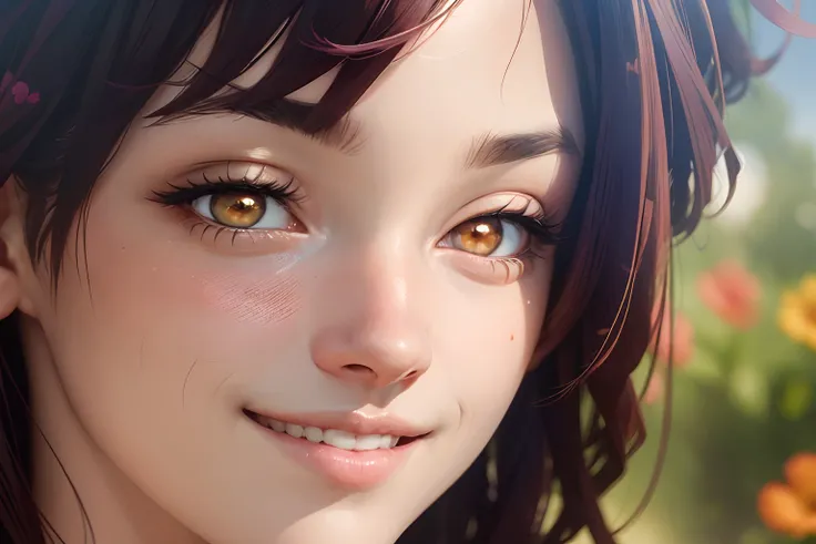 a close up of a woman with a smile on her face, stanley artgerm lau, realistically shaded, photoreal, the girl and the sun, a beautiful teen-aged girl, clean image, face close - up, pastel artwork