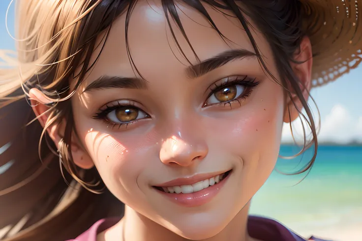 a close up of a woman with a smile on her face, stanley artgerm lau, realistically shaded, photoreal, the girl and the sun, a beautiful teen-aged girl, clean image, face close - up, pastel artwork, highly detailed, superior high quality