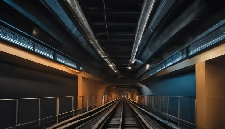 There is a long conveyor belt，Coal is transported on conveyor belts，the photo shows a large，Armor Plate，bridges and railings，There is a ceiling