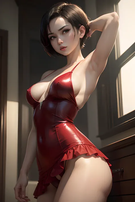 masterpiece,best quality,ada_wong(resident_evil), 1girl, solo, (Loli/ little_girl breasts,short_hair,panties_dress, armpit, panties.