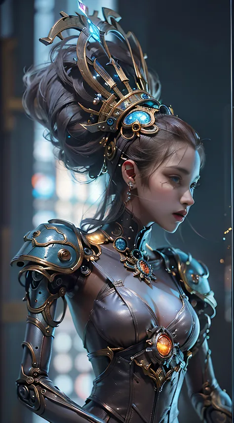 (((Masterpiece, top quality, super detailed))), (((One endless mage girl, 14 years old, radiating magic))), (((complex mechanical headgear, complex mechanical steampunk fashion and overdecorated gothic fashion and neon glitter cyberpunk fashion fusion of))...