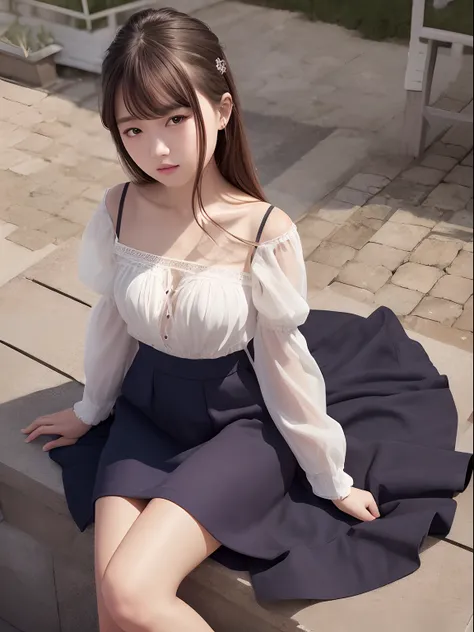 Highest Quality, excellent details, 超A high resolution, (fidelity: 1.4), The best illustrations, favor details, Highly condensed 1girl, with a delicate and beautiful face, Delicate collarbones, High Quality Fishtail Skirt, Shyness,Sit up