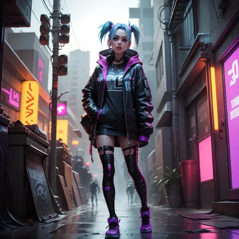 Play the character of lol jinx in the cyberpunk universe