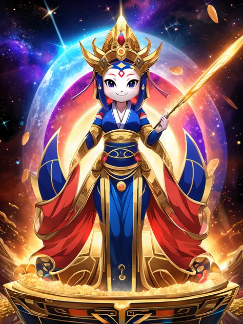 top-quality, ​masterpiece, 8K picture quality, High-density illustration, Full Body Display, (goddess of Japan:1.1, Omniscience and omnipotent power), Advent from a fantastic space, Colorful colors, cute  face, A smile that brings good luck, (Looking at th...