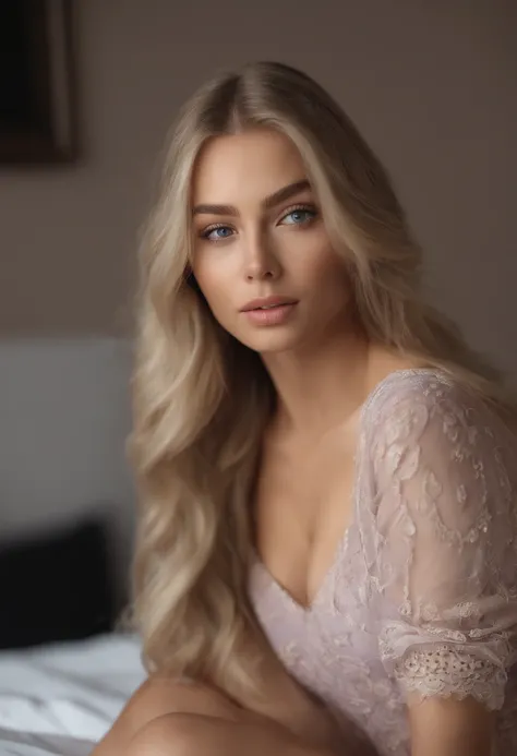 arafed woman fully , sexy girl with blue eyes, ultra realistic, meticulously detailed, portrait sophie mudd, blonde hair and large eyes, selfie of a young woman, bedroom eyes, violet myers, without makeup, natural makeup, looking directly at the camera, fa...