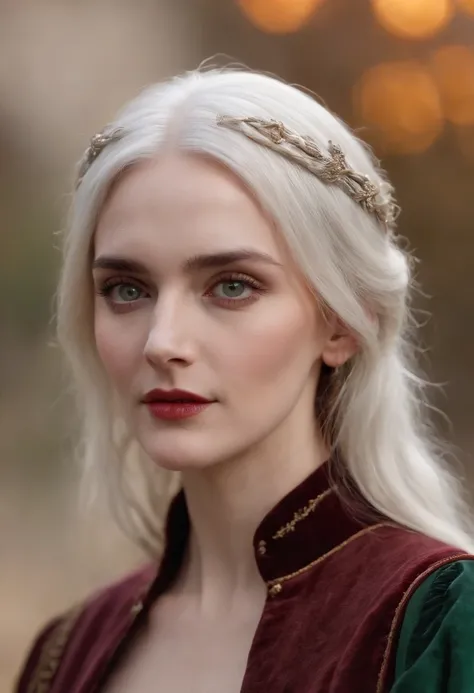 (((a deep reddish wound crosses her left cheek))) fair complexion, winona ryder, natural white hair, distinctive green eyes, wearing kohl, slender and graceful, beautiful, candlelight in a medieval setting, ultra sharp focus, realistic shot, medieval femal...