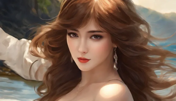 One picture, Sexy big-breasted young woman, 25 age old, Expose cleavage, Two-dimensional painting style, Original painting style, with a pure white background, image size 1280×720, Expose the head and chest, HEIGHT 168CM, the background is clean, The perso...