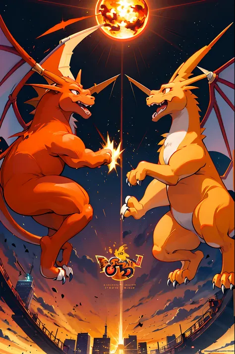 there is a very large dragon with a very long tail, charizard, charmander, charizard flying above new york, fire type, illustration pokemon, real life charmander, charizard dog hybrid animal, similar to pokemon, pokemon anime style, pokemon trading card ga...