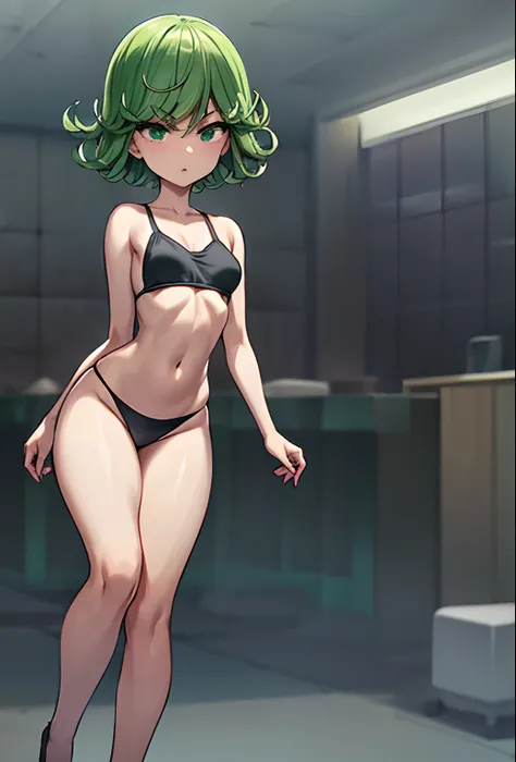 (beste-qualit, 8k, 12), 1 girl, tatsumaki, short hair hair, green hair, little chest, the perfect body, ultra detail face, detai...