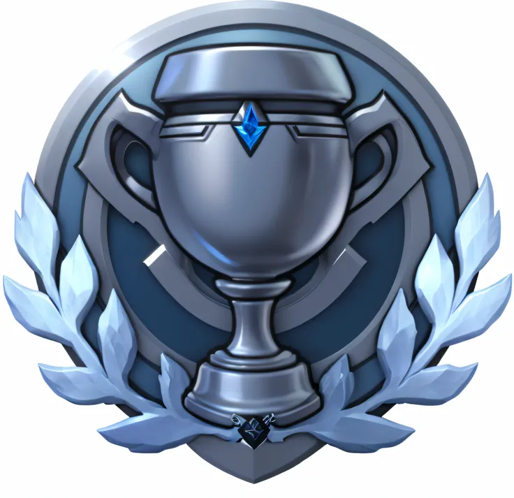 Badge style，Unity in detail，In the middle is a highly finished trophy，A masterpiece of 3D rendering，blue colors，Silvertone，Trophy，High degree of completion，Details added，Balanced details，Light from the left，God Ray， high detal， high qulity， best qualtiy， R...