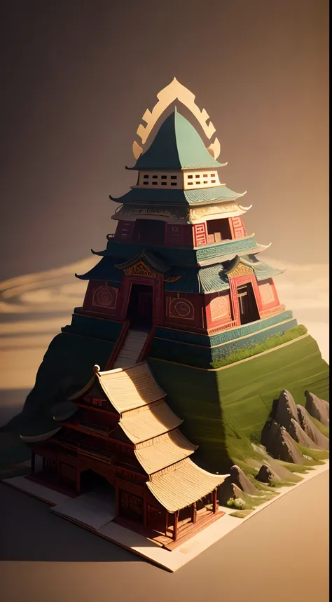 （popup book：1.5），（Chinese landscape），（plethora of colors，Best quality，detail detail，tmasterpiece，folk art，Cinematic lighting effects，4K，Chiaroscuro）