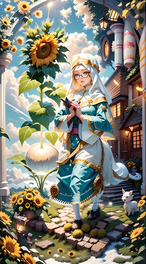 In a very grand scene，The extra-large wide-angle lens captures the appearance of a female centaur。She is a Sunflower Worship nun，Always opposed（Healing emoji smiley face of knitted sunflower puppet😊：99.99）DOA。She is tall，It has the ultimate curvy beauty，Th...