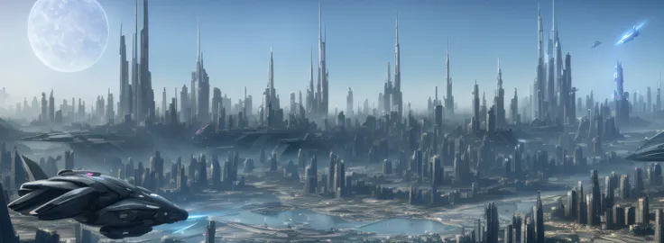 futuristic city with futuristic skyscrapers and futuristic vehicles in the foreground, beautiful city of the future, futuristic dystopian city, futuristic city, sci - fi city, sci fi city, vista of futuristic city, futuristic cityscape, futuristic city sca...