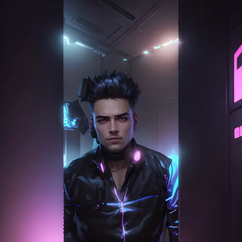 Change background cyberpunk handsome boy, realistic face, 8k, ultra realistic