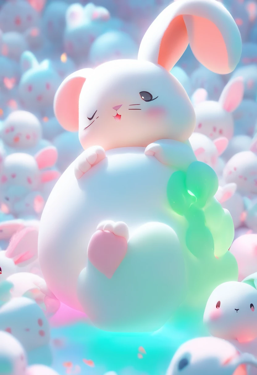 A very cute jade rabbit, solid color backdrop, Smooth texture, (Dont feel like youre surviving), White body, sat on the ground,3D, C4D, blender, Octane rendering, Simple background(White background :1.5), A masterpiece of pastel colors, Soft material, Best...