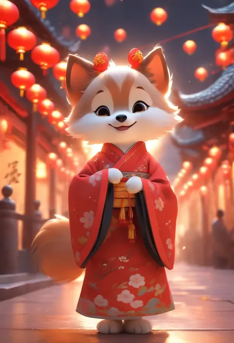 A super cute little anthropomorphic femile dog dressed in red Chinese Hanfu in pixar style, she is a princess,she is walking,elegant temperament,She looked around and enjoyed the scenery,she enjoyed the Celebration of the mid-autumn Festival,The background...