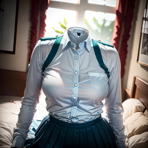 school uniform sleeping on bed, ((invisible, no humans:1.5, headless:1.5, handless, legless)), big breast, (close-up to breast),
(8k, RAW photo, best quality, masterpiece:1.2), (realistic, photo-realistic:1.5),photon mapping, radiosity, ((Hasselblad photog...