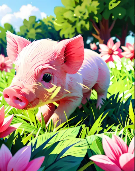 a pink pig on the grass,  ultimatepinkpig