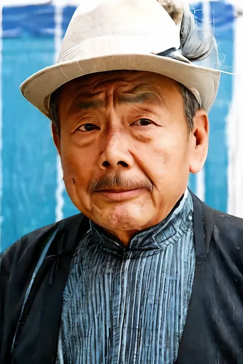 photo of a (men),old man, 70 years old, serious look ,standing at (beach), portrait photo, (closeup:1.2)