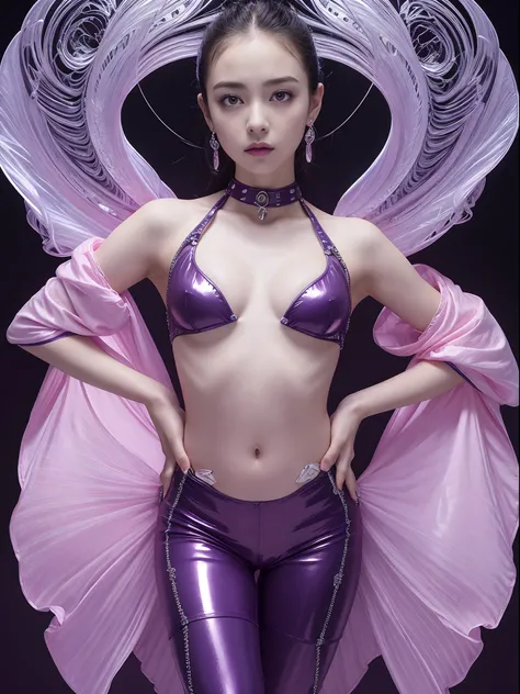 8K、(masuter piece,top Quority,best qualtiy,Beauty and aesthetics:1.2)、(1girll:1.3)、(((colorful lighting)))、(((((Perfectly accurate human body)))))、(((Gaze staring at the photographer)))、((Russian beauty at 15 years old))、(Detailed futuristic cool hair)、(br...