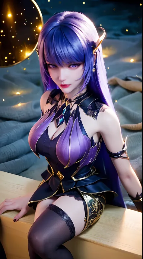 1 beautiful and sexy 20 year old girl, ((wearing a super purlpe dress:1.6)), ((a dress with diamonds:1.7)), ((long purple hair:1...