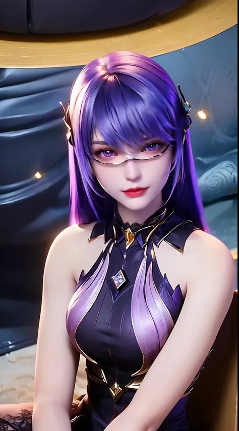 1 beautiful and sexy 20 year old girl, ((wearing a super purlpe dress:1.6)), ((a dress with diamonds:1.7)), ((long purple hair:1...