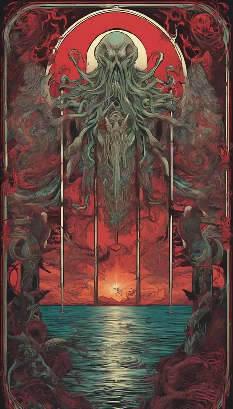 From the depths he emerges, jesus 
The Cthulhus Parade in crimson hues.
Whispers of the otherworldly echo,
A festival where madness and beauty fuse.

In the night sky adorned with abyssal splendor,
Feathers stained with blood dance and soar.
Entwined by th...