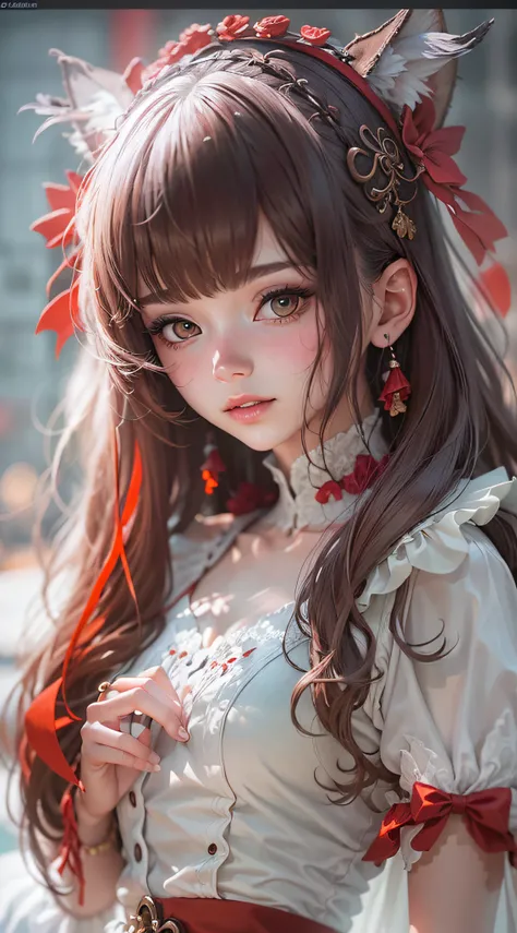 (best qualtiy,4K,8K,hight resolution,​masterpiece:1.2),ultra-detailliert,(realist,Photorealista,Photorealista:1.37),sportrait,scienc,Stylish image of woman in white and red Lolita dress, guweiz, High-quality 8K detail art, Gwise-inspired artwork, CGVatstat...