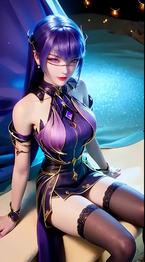 1 beautiful and sexy 20 year old girl, ((wearing a super purlpe dress:1.6)), ((a dress with diamonds:1.7)), ((long purple hair:1...