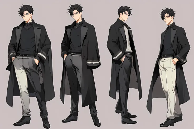 in the style of AI manhwa,Delicate illustration of anime boy, character model sheet, (multiview:1.2) , (character turnover:1.3),