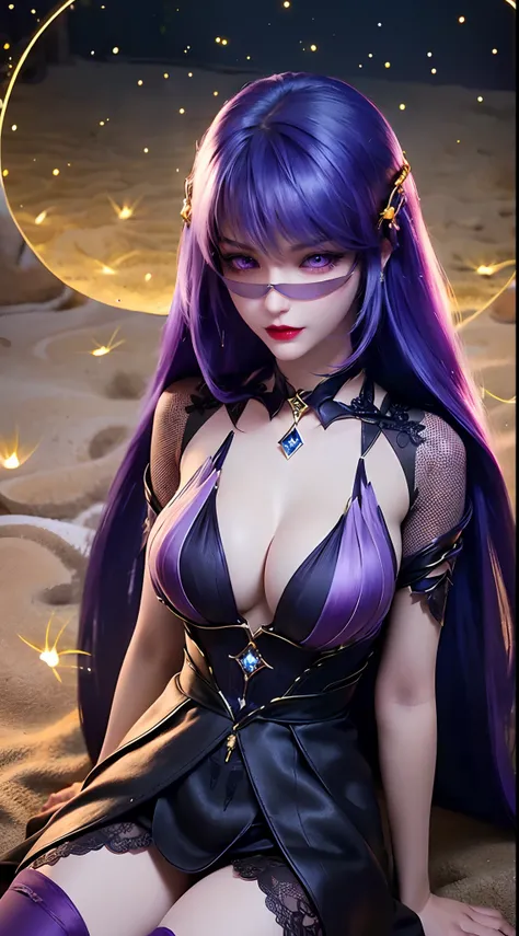 1 beautiful and sexy 20 year old girl, ((wearing a super purlpe dress:1.6)), ((a dress with diamonds:1.7)), ((long purple hair:1.6)), jewelry elaborately made from precious stones and beautiful hair, ((A thin red silk scarf covers half of the face:1.5)), (...