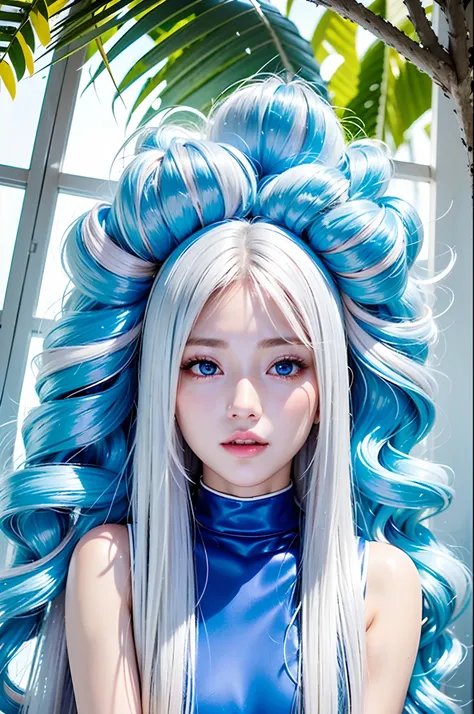 1 girl、portlate、student clothes、blue-sky、Bright and very beautiful face、年轻, shiny white shiny skin、Best Looks、Blonde hair with dazzling light reflection、Beautiful Platinum Blonde Super Long Silky Straight Hair Gloss、Long bangs、Extraordinarily beautiful 17 ...