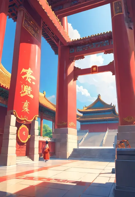 Chinese movie poster, big buildings, Chinese architecture in mechanical style, The flag flies, Plaza, vibrant with colors, Sunny weather, ultra-wide-angle, 8K quality, CG high-quality charts，C4D rendering effects,Be creative, Inspired by the age of machine...