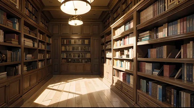 Archive of documents and books, library, wooden shelves